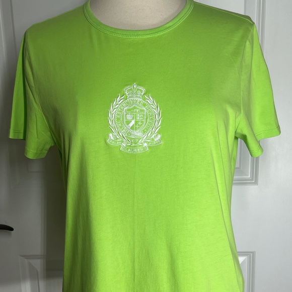 LRL Lauren Active, Size Large, Bright Green, White Monogramed Short Sleeve - Picture 1 of 6